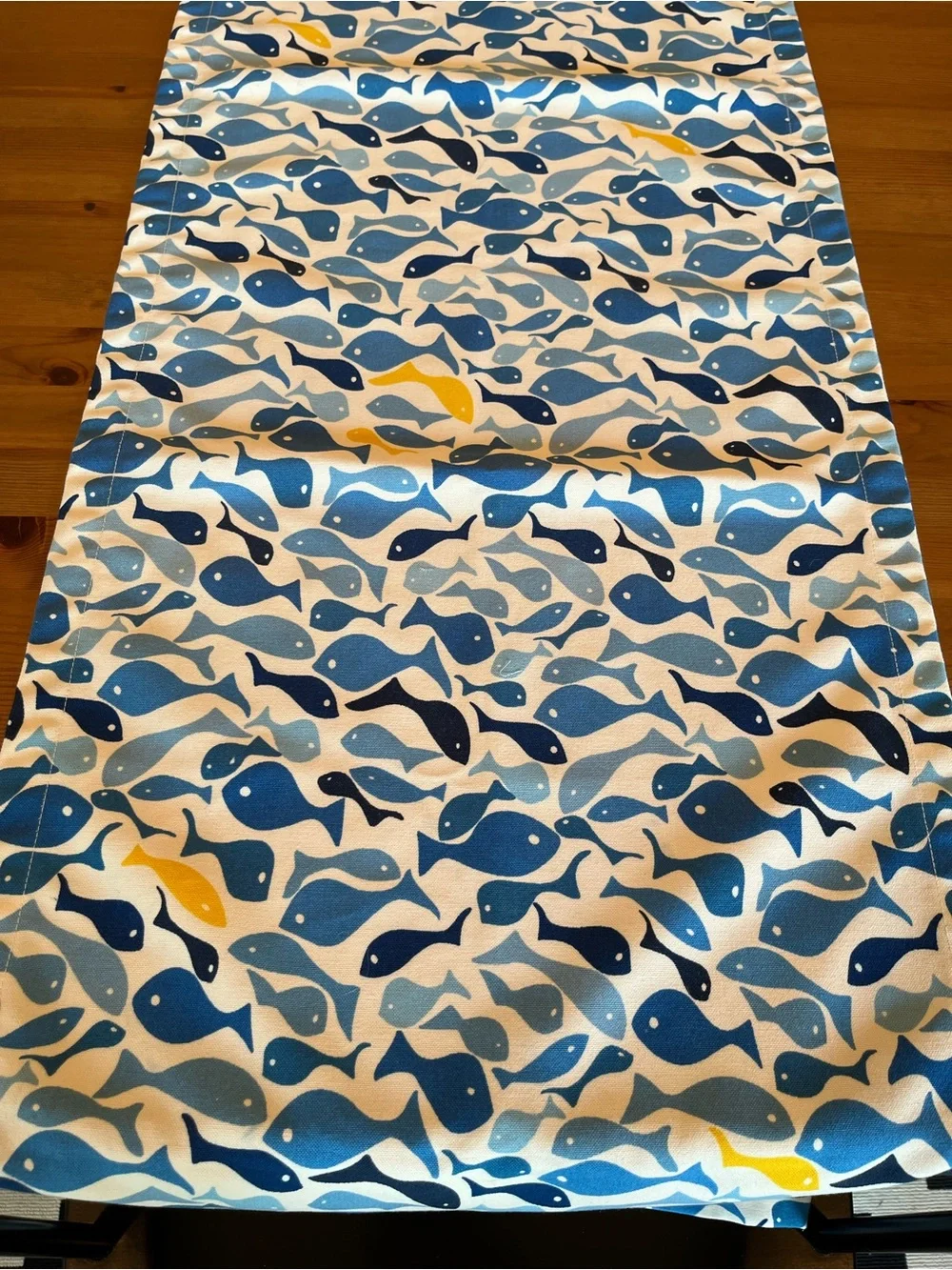 Pottery Barn Outdoor Table Runner School of Fish Blue 2pc Umbrella Hole 18x108